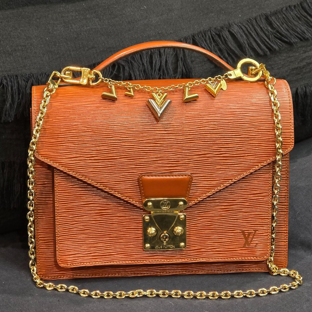 Louis Vuitton Epi Leather Monceau Satchel Bag Kenyan Fawn Brown Tan Trunk Strap